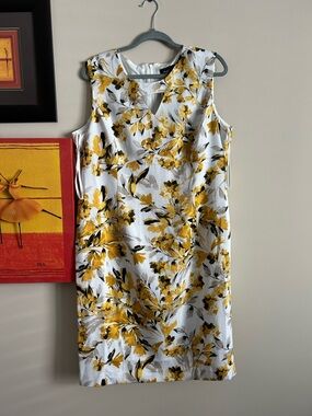 Evan Picone White Midi Dress with Yellow Floral Print